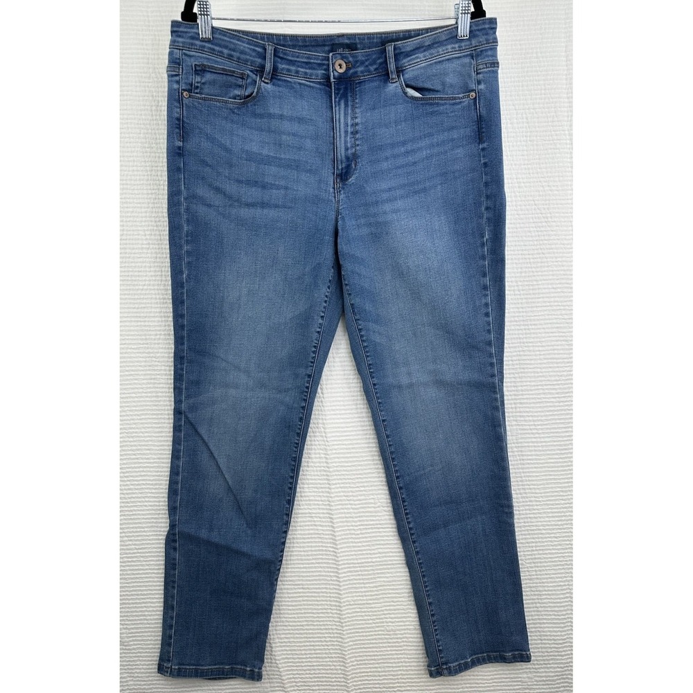 J Jill Jeans Women's 14 Blue Boyfriend Mid Rise Straight Ankle Med Light Wash